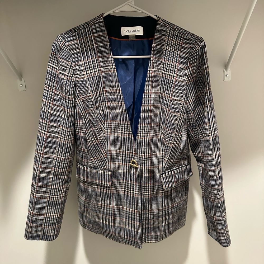 Calvin Klein Women's Checkered Blazer - Black and White